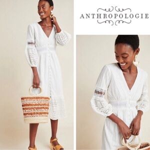 Anthropologie Ebba Eyelet Midi Dress size 10 in white